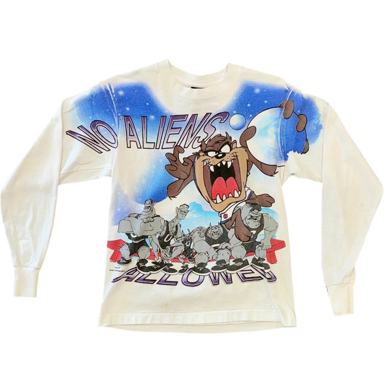 1996 Space Jam Taz No Aliens Allowed Long Sleeve Sz YXL