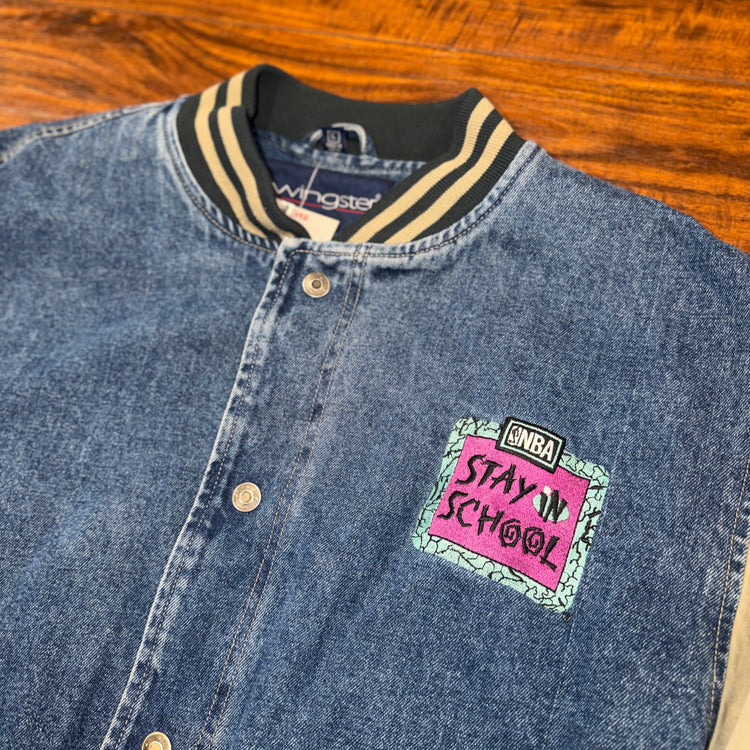Swingster 90’s NBA "Stay In School" Denim Jacket Sz L