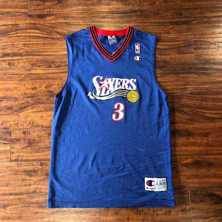 Champion Early 00s Sixers Allen Iverson Blue Jersey Youth XL
