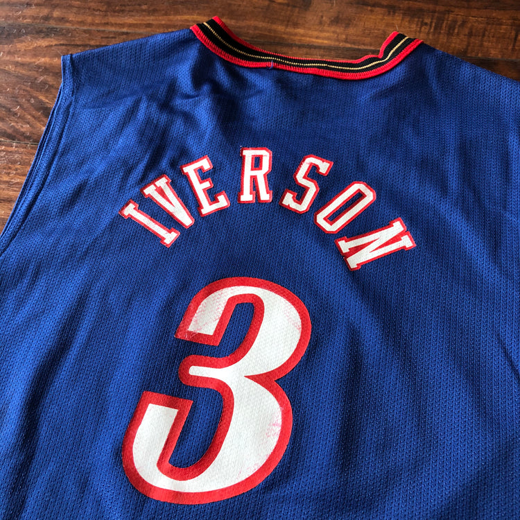 Champion Early 00s Sixers Allen Iverson Blue Jersey Youth XL