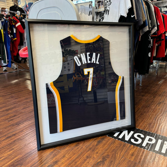 Jermaine O'Neal Reebok Authentic Away Pacers Autographed Jersey Framed