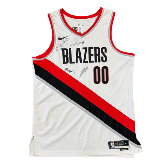 Signed Portland Trail Blazers Sharpe/Tou/Ayton/Rupert Jersey Sz XL