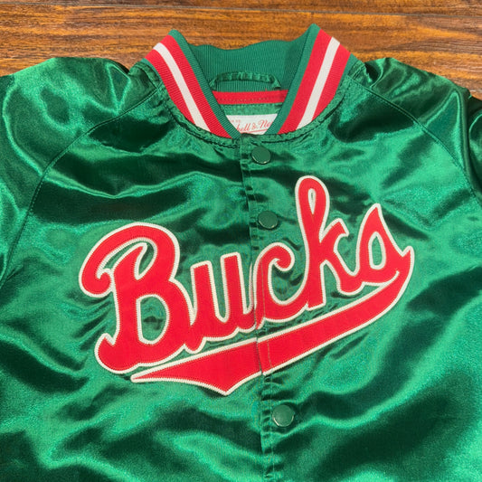Mitchell & Ness Hardwood Classic Milwaukee Bucks Satin Jacket Sz YM