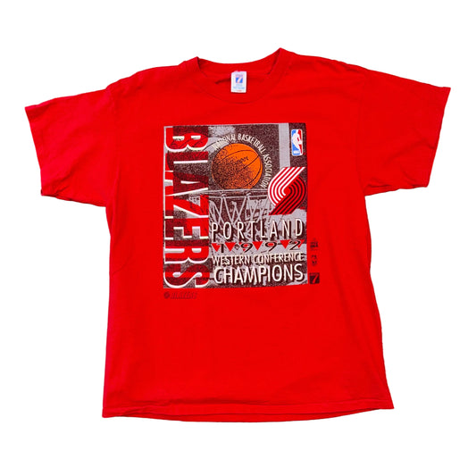 Logo 7 1992 Portland Trail Blazers Western Conference Champs Red Tee Sz XL