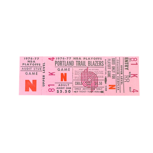 1976-77 Unused Blazers Playoff Ticket