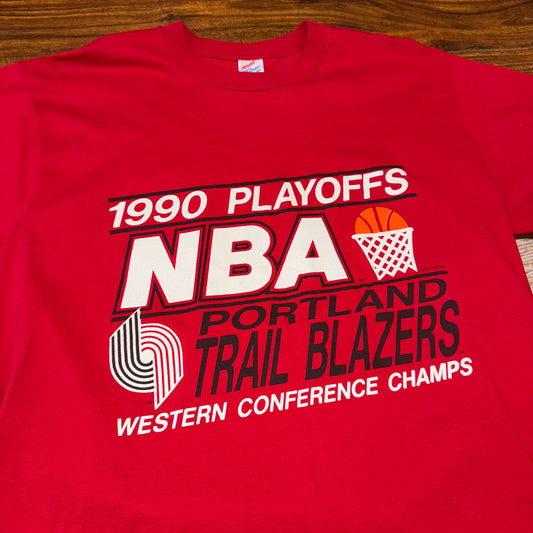 Jerzees Red Portland Trail Blazers 90's Playoff Tee Sz XL