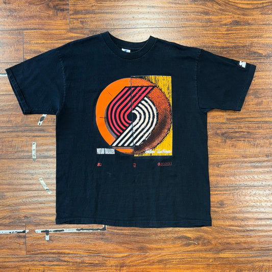 Starter Pinwheel Portland Trail Blazers Ball Court Tee Sz L