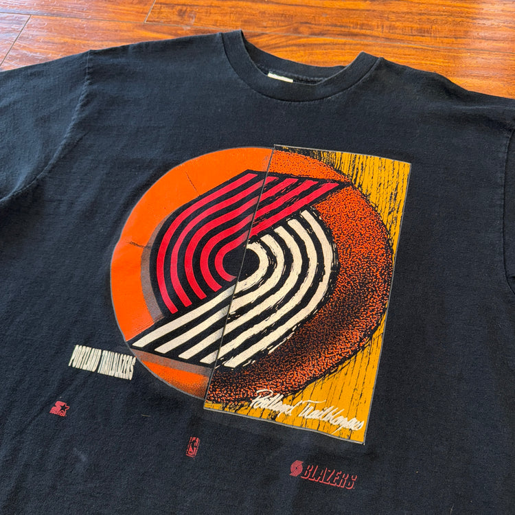 Starter Pinwheel Portland Trail Blazers Ball Court Tee Sz L