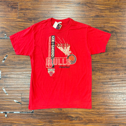 Champion Late 80's Chicago Bulls Puff Print Hoop Tee Sz L