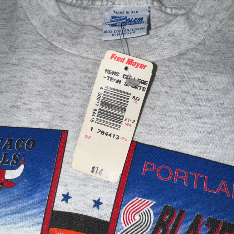 NWT Salem Sportswear 1992 Chicago Bulls Vs Portland Blazers Finals Tee Sz L