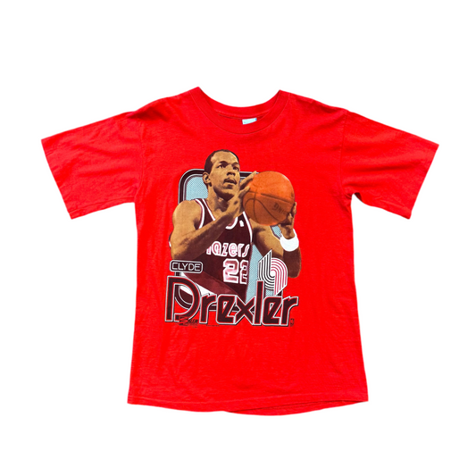 Salem Sportswear 1990 Blazers Drexler Big Print Red Tee Sz L