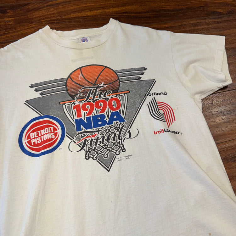 Logo 7 Portland Trail Blazers Vs Detroit Pistons 1990 Finals Tee Sz L