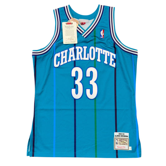 NWT Mitchell & Ness Authentic 1992-93 Charlotte Hornets Alonzo Mourning Away Jersey Sz L