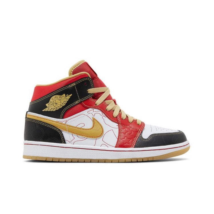 Jordan 1 Mid XQ White Black Sport Red Deadstock