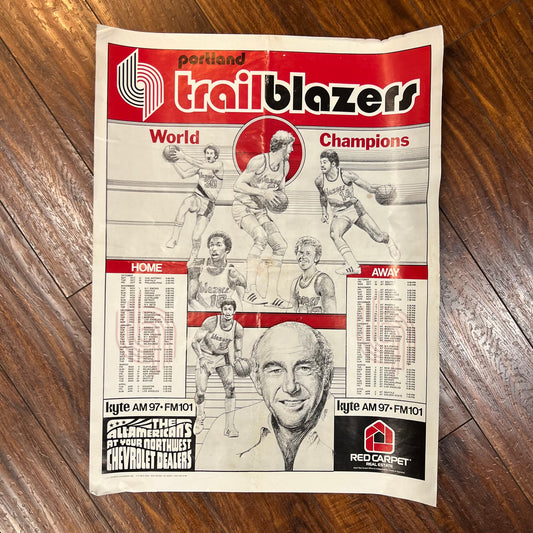 NBA World Champion Portland Trailblazers 1978 Schedule Poster